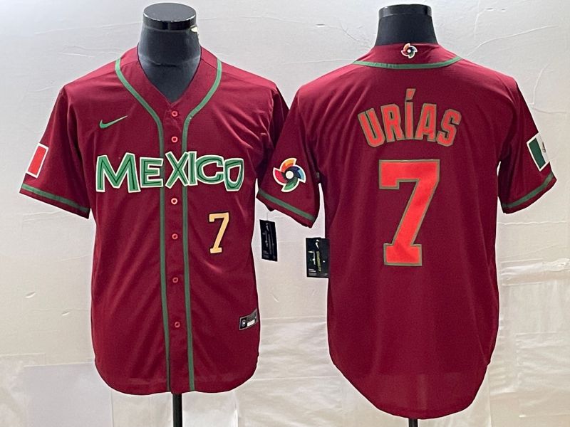 Men 2023 World Cub Mexico 7 Urias Red orange Nike MLB Jersey5